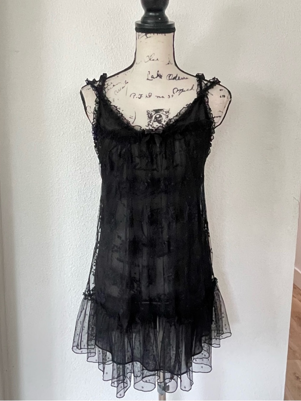 Oscar de la Renta Black Sheer Ruffled Slip Dress